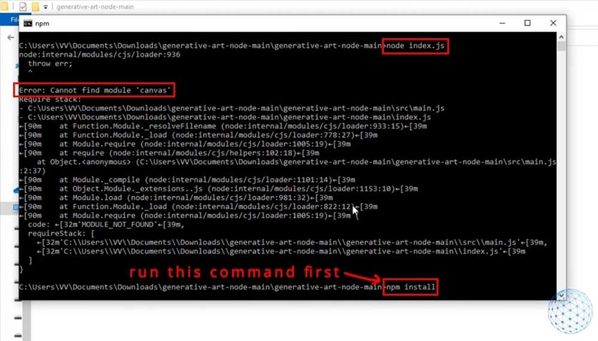 اجرای ناموفق node.js