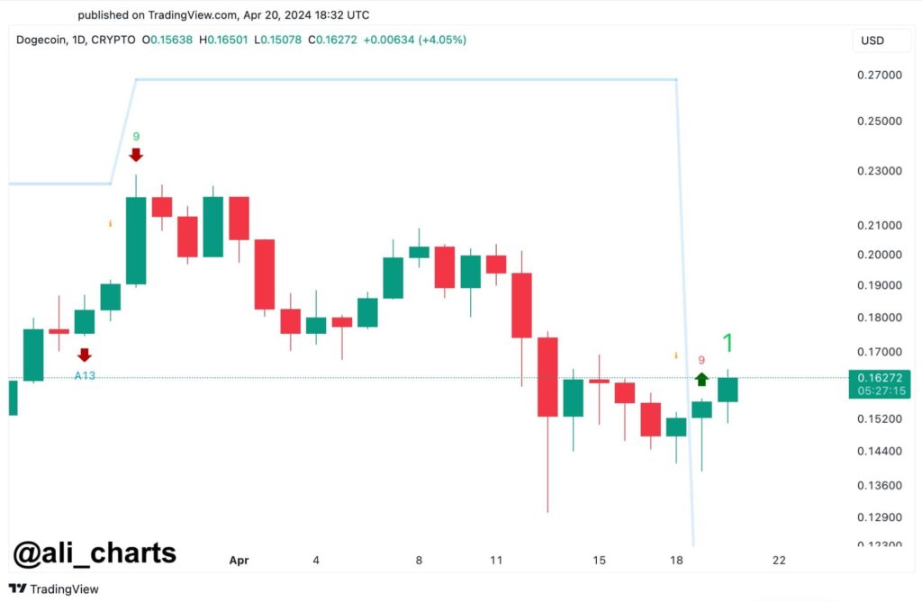 شاخص TD Sequential در نمودار روزانه دوج کوین